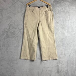 NYDJ Teresa Wide Leg Ankle Pants Tan Khaki Lift Tuck Technology Womens 14 NEW